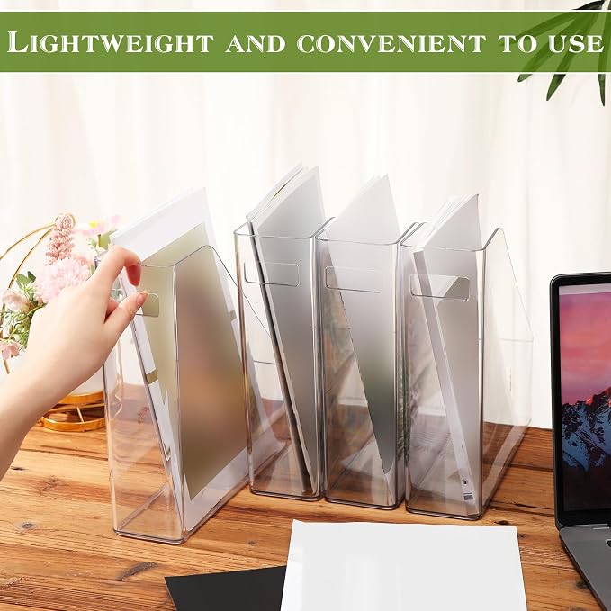 20 Pcs Clear Acrylic Magazine File Holder Plastic Desk Organizer with Handle Basics Vertical Magazine Rack Desk Folder Document Storage Organizer for Home Office School Work Study Desktop Supplies