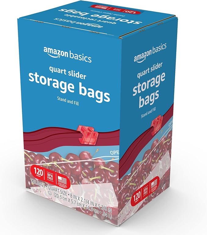 Amazon Basics Slider Quart Food Storage Bags, BPA Free, 120 Count (Previously Solimo) (Pack of 2)
