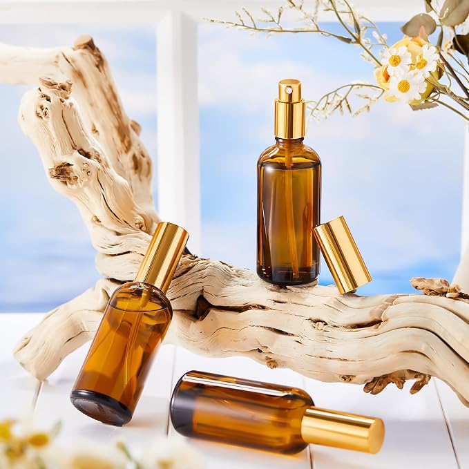 Tessco for you 20 Pcs 30/60/100 ml Glass Spray Bottles Frosted Empty Perfume Bottle Atomizer Refillable Clear Bottle with Fine Mist Sprayer Pump for Room Face Travel Business (Amber,3.4 oz)