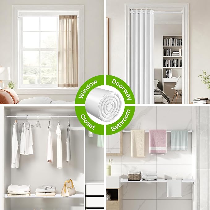 Spring Tension Rod 18-41 Inches No Drilling Adjustable White Spring Loaded Curtain Rod Expandable Small Short Tension Curtain Rod for Windows,Kitchen,Doorway