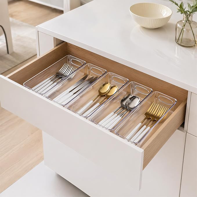 UFORU 5 Pack Clear Plastic Pantry Organizers and Storage with Handles | Non-slip Bottom Stability, Space-Saving Stackable Design, Clear Visibility, Thickened Plastic, Multi-Scene Storage Solutions