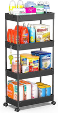 SPACEKEEPER Storage Cart 4-Tier, Bathroom Rolling Cart Utility Storage Organizer Shelf Mobile Shelving Unit for Kitchen Living Room Bathroom Laundry Room & Dressers, Black