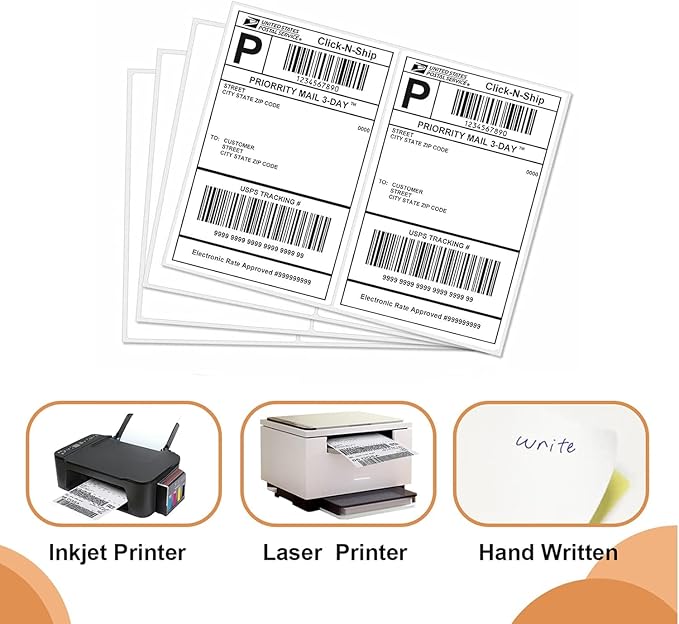 Shipping Labels 2 Per Sheet Round Corner Half Sheet Labels Mailing Labels for Packages Laser & Inkjet Printer Labels, 8126/5126 (4000sheets-8000labels)