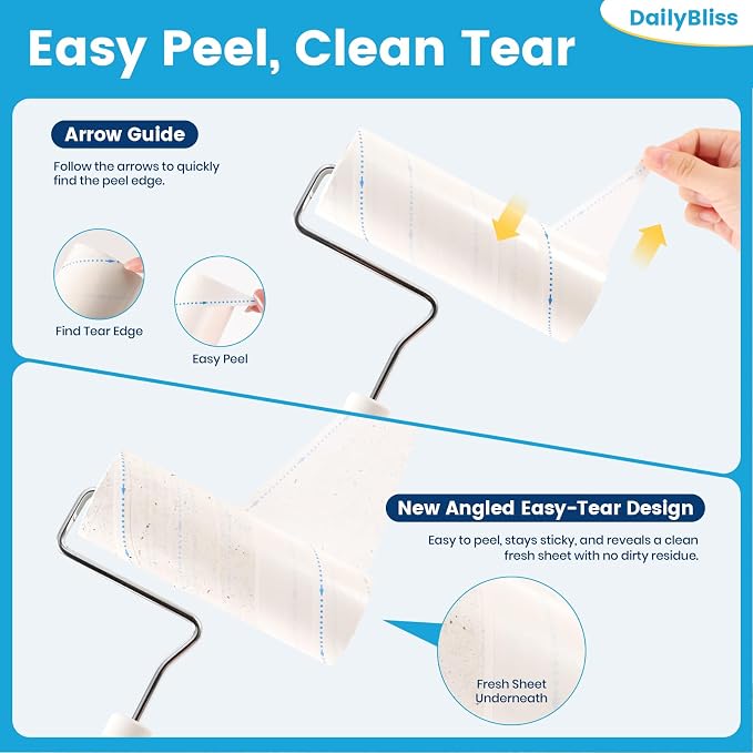 Extra Sticky Large Surface Lint Roller Refills, 500 Sheets | Easy Spiral Tear, 6.3" Wide, 5 Replacement Rolls for Pet Hair, Cat & Dog Hair Remover for Clothes, Carpet, Refills Only