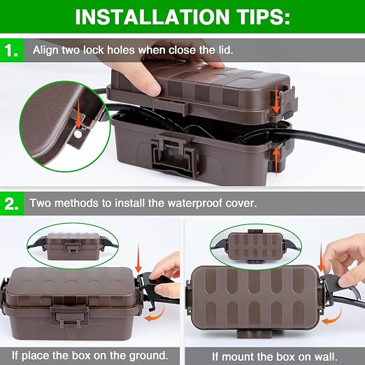 Flemoon IP55 Small Outdoor Electrical Box Waterproof (Inner 5.9 x 3.2 x 1.8inch), Extension Cord Cover with Detachable Awning Covers for Plug, Outlet, Holiday Lights, Brown