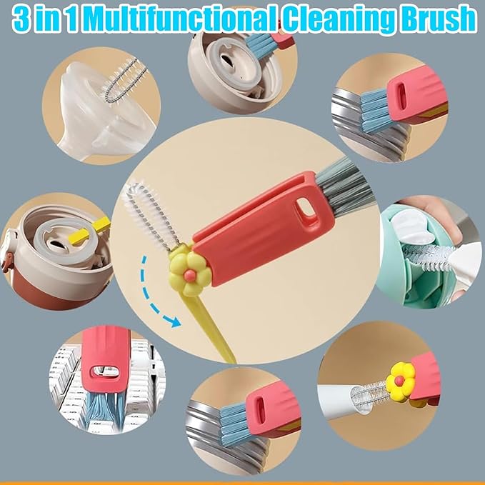 3 in 1 Cup Lid Gap Cleaning Brush Set, Multifunctional Insulation Bottle Cleaning Tools, Mutipurpose Tiny Silicone Cup Holder Cleaner, Home Kitchen Cleaning Tools
