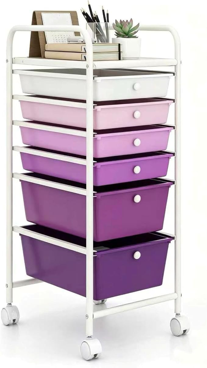 GOFLAME 6-Drawer Rolling Storage Cart, Multifunctional Art Craft Organizer Cart, Mobile Utility Storage Cart with Removable Drawers & Lockable Wheels, Craft Cart for Home Office, Purple Gradient