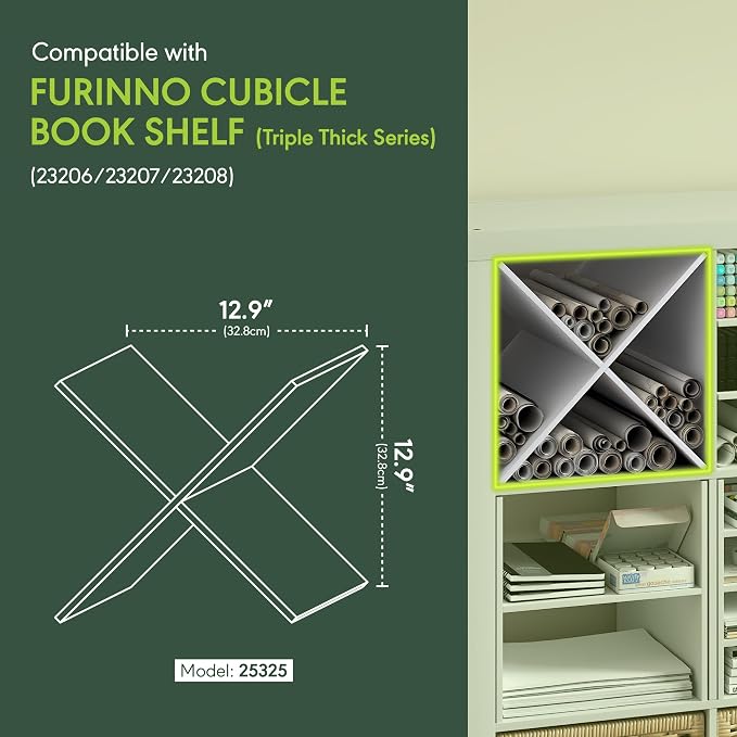 Furinno Cubicle X-Shelf Cube Insert, Cube Organizer, Plain White | Fits into Furinno Triple Thick Cubes, Ikea Kallax, for Organizers and Storage