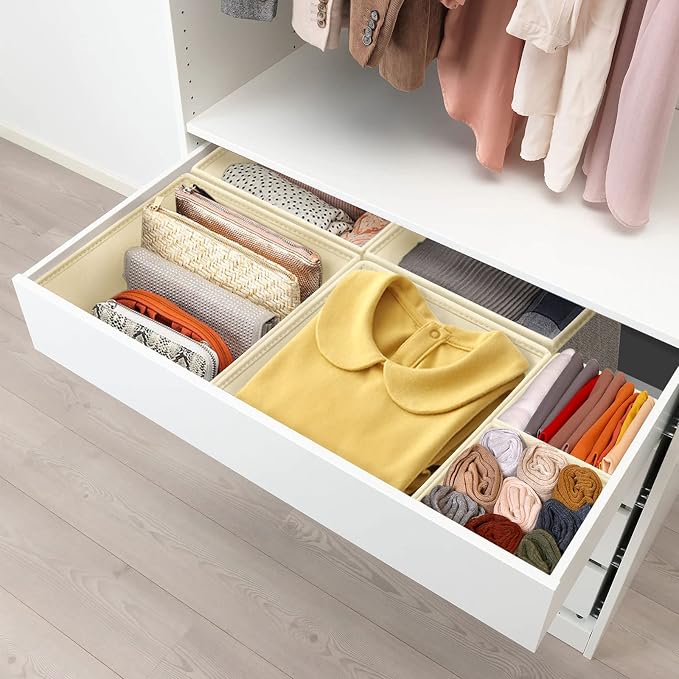 Criusia Underwear Drawer Organizer, 6 Set Foldable Underwear Drawer Organizer and Closet Dividers,Storage Box for Clothes, Socks, Underwear (6 Bins, Beige)