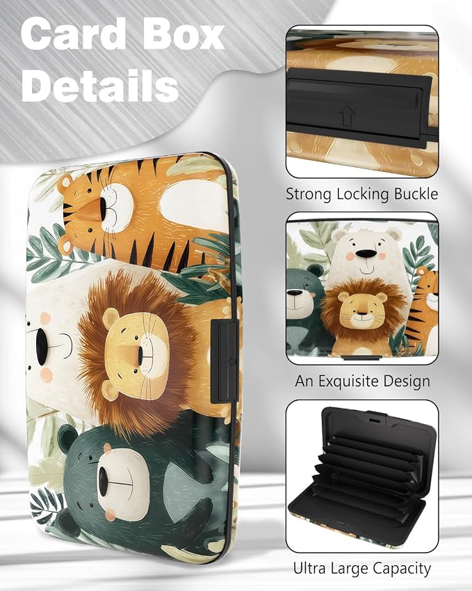 Maicican Credit Card Holder, Mini RFID Blocking Aluminum Wallet | Slim Metal Hard Case Travel Wallet ID Case for Women and Men, 4.3 x 2.9 Inches, Smiling Animals