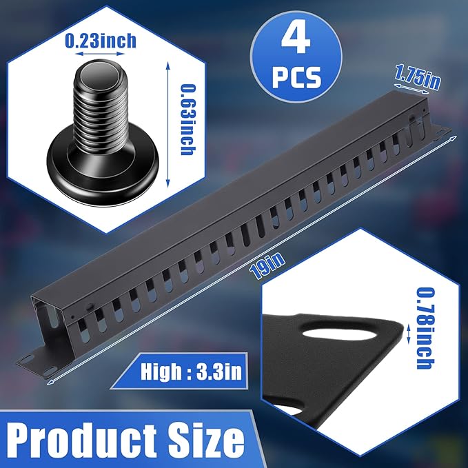 Leinuosen 4 Pcak 1U 19'' Cable Manager 24 Slot Horizontal Rack Mount Wire Management Server Rack Management Metal Finger Duct Wire Organizer with Cover and Mounting Screws for Network Cabinet