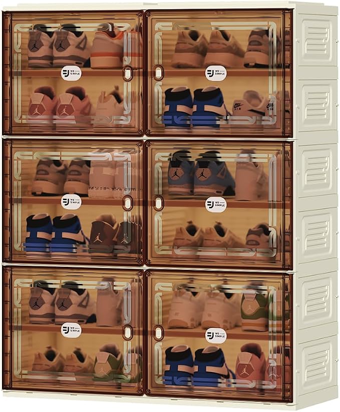 24 Pairs Shoes Storage Cabinet of 3-Step Fast Installation,Plastic Shoe Box with Clear Magnetic Door for Display, Shoe Organizer for Sneaker, Sandals, Heels (2 Row, 6 Tier)