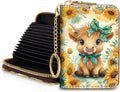 Blusabaca RFID Credit Card Holder Small Women Travel Wallet, Highland Cow | Removable Keychain, Case with Zipper, Vegan PU Leather, Cash Coin Pocket, Business Accordion Purse, Ladies Female Gift