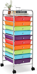 LDAILY 20-Drawer Rolling Storage Cart, Rolling Storage Cart, Storage Organizer on Wheels, Metal Frame, Scrapbook Paper Tools, Suitable for Office School, Classroom (Multicolor, 10 Drawer)