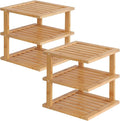 2 Pack Bamboo Corner Shelf,3 Tier Kitchen Cabinet Organizer for Plates and Dishes,Pantry Storage and Spice Rack（Natural）