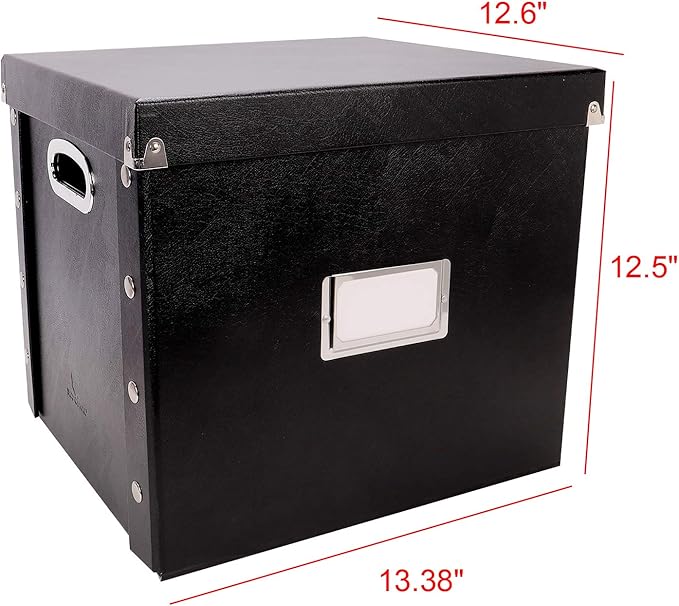 Snap-N-Store Vinyl Record Storage Box - 12" - 2 Pack - Crate Holds up to 75 Vinyl Albums - Black