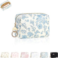 Quilted Mini Makeup Bag, Cute Small Cosmetic Bag for Purse, F-Blue | Floral Travel Makeup Pouch, Make Up Pouch for Women, Purse Organizer Pouches for Travel/ Gym/ Daily Use, Perfect Gifts