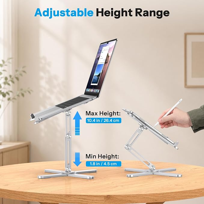 OMOTON LA10 360° Rotating Laptop Stand Riser for Desk, Ergonomic Foldable Computer Stand Adjustable Height Angles for Collaborative Work, Easy Storage Fit Macbooks,All Laptops up to 16 inches, Silver
