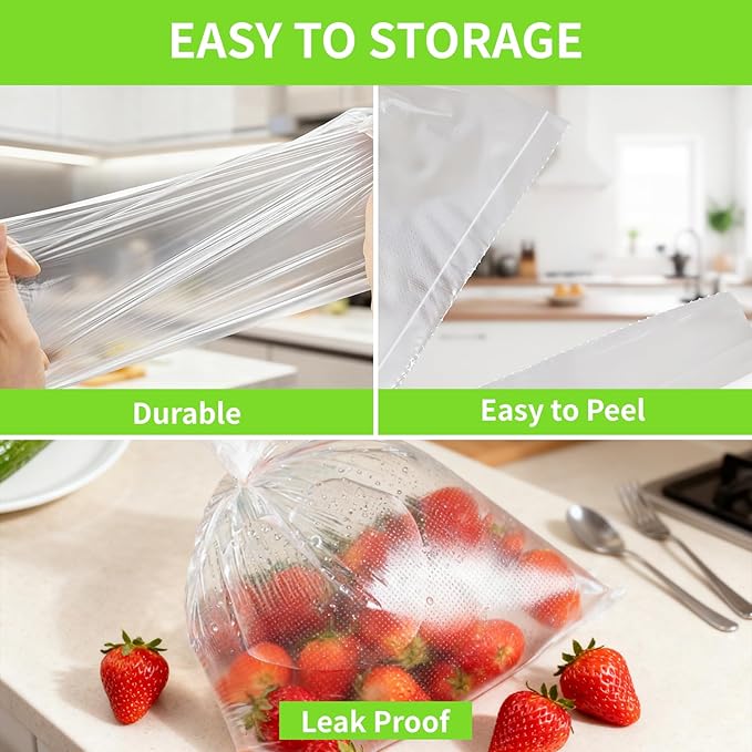 Food Storage Bags，10" X 14" Clear Plastic Produce Bags Roll for Food, Bread, Vegetables, Fruits, Refrigerator Storage, Kitchen, 400 Bags/Roll(1 Roll)