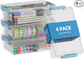 BiuLeon 4 Pack Extra Large Pencil Box, Plastic Pencil Case Organizer, Clear Crayon Box Marker Organizer, Stackable Craft Organizers and Storage for Pen, Craft, Art Supply(Blue)