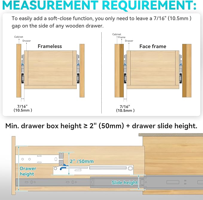 1 Pair Universal Soft Close Drawer Adapters, Heavy Duty Furniture Cabinet Damper for Metal Wood Drawers, Full Extension Slide Add-On Retrofit Buffers