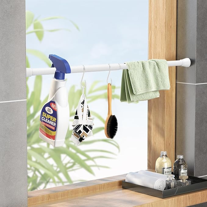 White Tension Rods 16 to 26 2PCS Spring Curtain Rod No Drill Small Tension Rod Tension Curtain Rod Adjustable Curtain Rod Tension for Bookshelf Diy Projects Kitchen,Cupboard,Bathroom,Wardrobe