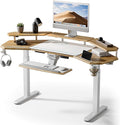 EUREKA ERGONOMIC Solid Wood Top Gaming Desk with Keyboard Tray, 72" Wing Shaped Music Studio Table with LED Shelves, Heavy Duty Gaming Recording Live Stream Desk, Cable Slot Design