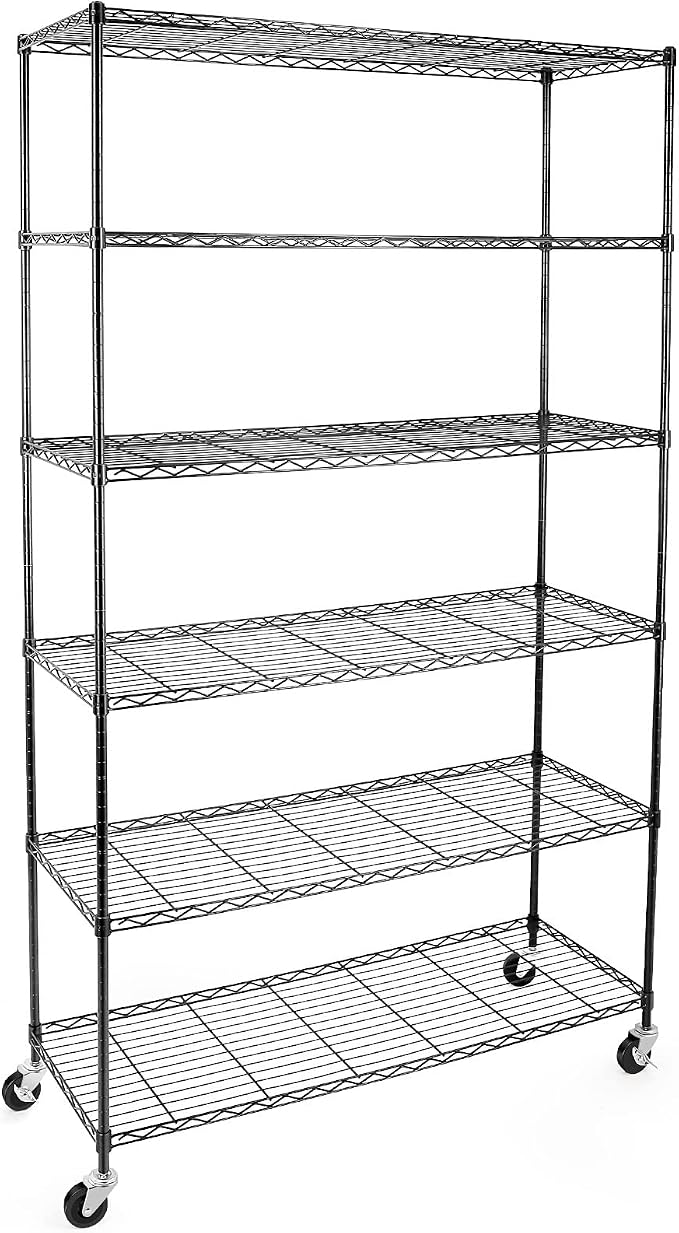 WDT NSF Certified Storage Shelves on Wheels, Heavy Duty Metal Shelves for Storage with Adjustable Stand, 6-Tier Wire Shelving Unit for Garage Pantry Kitchen Shelf Rack(17" W*47" D*80" H), Black
