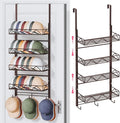 SWTYMIKI Over Door Hat Organizer - 5 Tier Wall Mounted Hat Rack with 4 Adjustable Metal Basket and 3 Hooks, Hanging Baseball Cap Organizer Storage Holds up to 49 Caps for Door, Bedroom, Closet