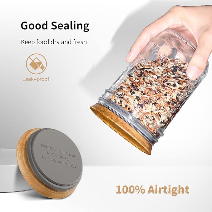 Wooden Storage Lids for Ball/Mason/Kerr Jars, Food Grade Material, Reusable canning lids with Silicone Seal, 100% Fit & Airtight for Jars (12PCS-Wide)