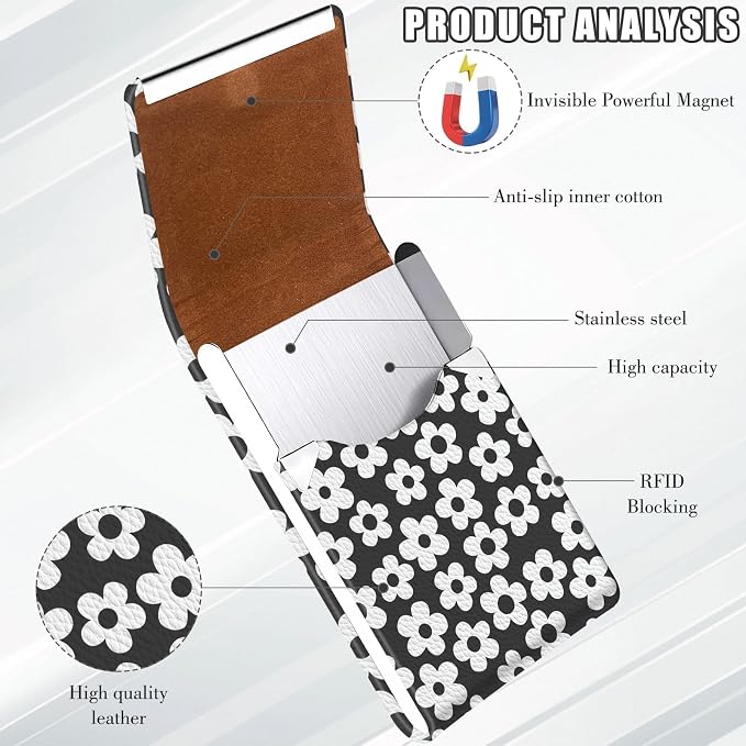 2Pack Leather Stainless Steel Business Card Holder, Metal Slim Business Card Case for Women or Men, Pocket Business Card Carrier with Prints, Magnetic Closure, RFID Blocking