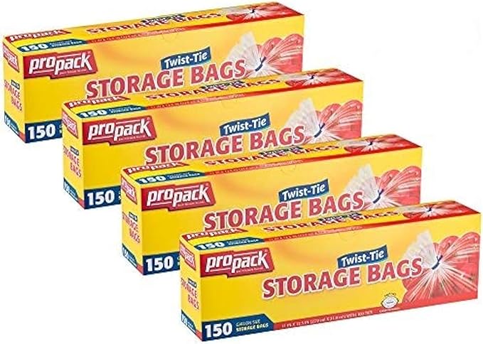 Disposable Plastic Storage Bags With Original Twist Tie, 1 Gallon Size, 600 Bags, Great For Home, Office, Vacation, Traveling, Sandwich, Fruits, Nuts, Cake, Cookies, Or Any Snacks (4 Packs)