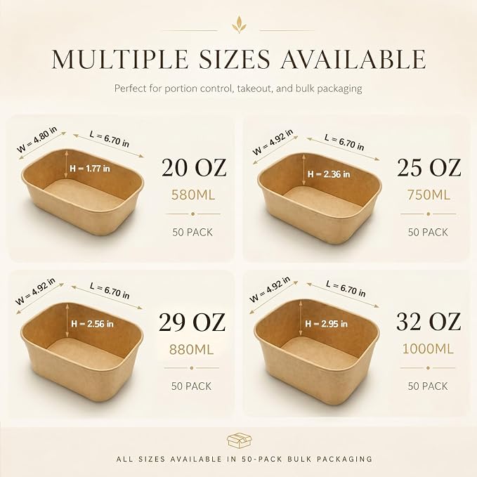 Kaderron 50 Pack 32 OZ Large Paper Bowls with Lids, Heavy Duty Disposable Compostable Container for Party, Disposable Bowls Bulk Soak-Proof and Microwave Safe for Hot/Cold Use(32OZ-50PACK)