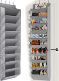 Mefirt 20-25 Pairs Over the Door Shoe Organizer, Clear Pockets Shoe Rack for Closet Door, 10-Tier Hanging Shoe Rack for Boots, Behind the Door Shoe Holder Fit All the Family's Sneakers, Heels, Grey