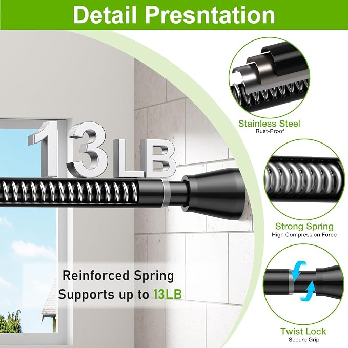 HAOYUNIE 1 Pack Tension Curtain Rods, 30-63 Inches Adjustable Spring Tension Rods, No Drill No Slip, for Windows, Doorway, Bathroom & Closet (black)