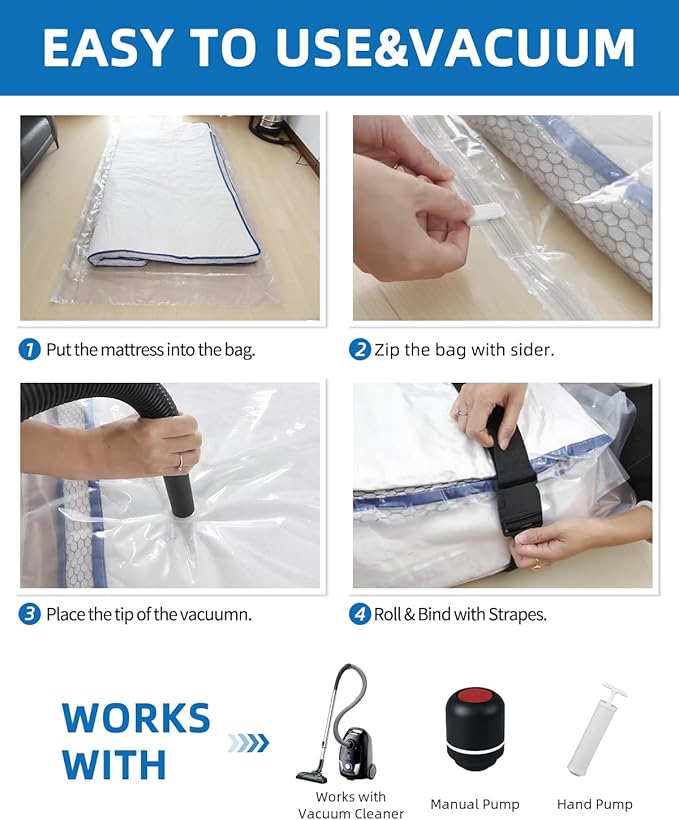 Vacuum Storage Bags for moving, Vacuum Seal Bags for Memory Foam, Latex, Clothing & Bedding, Space Saver Bags for Organization and Storage (XXX-Large)