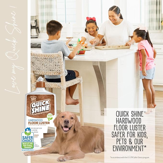 Quick Shine Hardwood Floor Luster 27 oz-6 Pk, Natural Looking Shine | Plant Derived Carnauba Polish, Renew & Protect, Streak & Haze Free, Non-slip, pH Neutral, No PFAS, EPA Safer Choice