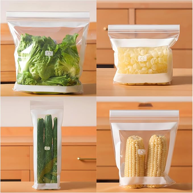 Kitchen Food Grade Fresh Keeping Bags, Reusable Sealed Bags for Vegetables & Fruits, Clear Plastic Storage Bag for Refrigerator, Dual Interlocking Seal (Combination, 85counts)