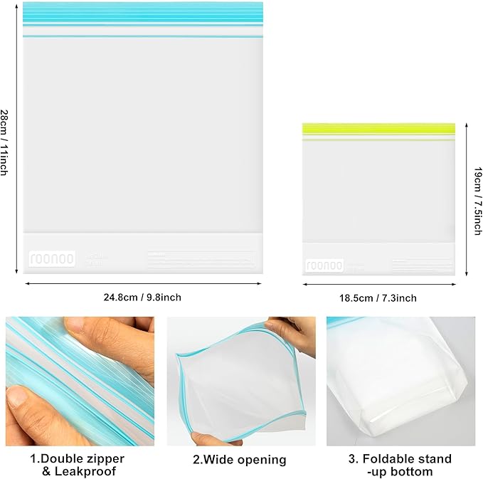 20 Pack Reusable Quart Sandwich Bags, Dishwasher Safe BPA Free Food Storage Bags, Extra Thick Leakproof Plastic Ziplock Bags for Meal Prep Fruits Sandwich Snack