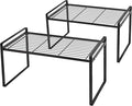 Shantton 2Pack Cabinet Shelf Organizer Storage Rack Space Saving for Kitchen Counter Pantry Bathroom Cupboard Under Sink Office Table Steel Stackable Rust Resistant Heavy Duty Nonslip 16” Black - Tall