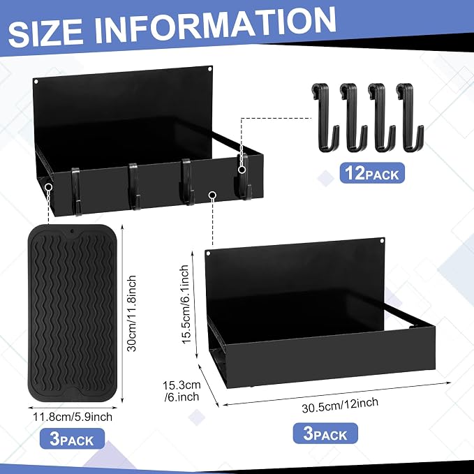 Lineshading 3 Pack Magnet Garage Organizer Magnetic Spice Rack for Refrigerator 20 lb Capacity Shelf Hanging Heavy Duty Magnetic Fridge Side for Organize Garage Tools(Black)