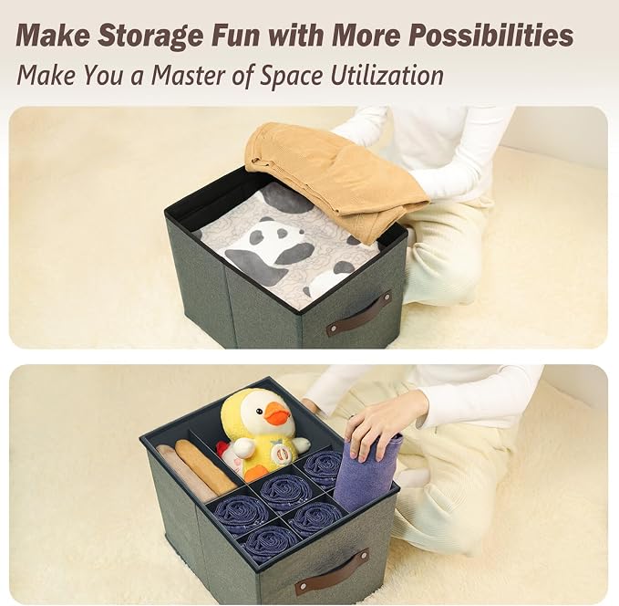 2 Pack Storage Ottoman Shoe Organizer for Closet - Adjustable Dividers Storage Box for Shoes | Clothes | Toy | Blanket, Foldable Foot Stool Small Bench Shoe Cabinet for Living Room & Bedroom