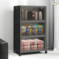 UAMFURI Stackable Storage Bins with Lids, 144QT Closet Organizers, Lockable Storage Cabinet, Foldable Storage Box with Doors and Wheels, Plastic Drawers for Home, Garage, Office (3, Black, Medium)