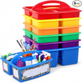 6 Pack Colorful Classroom Caddy Organizer with Composition Notebook Label Stickers 3 Compartments Teacher Supply Storage Caddy Table Caddies Holder for Classroom Desk Office Craft Art School Supplies
