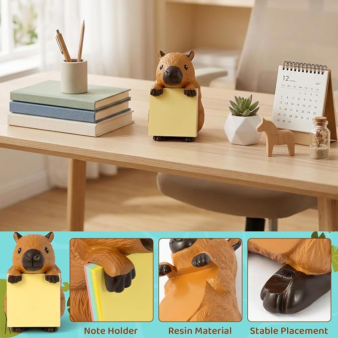 K1tpde Capy Pop-up Sticky Note Dispenser Fun Animal Resin Desk Holder &Memo | Handmade Desk Holder & 2 Pad Self-Stick Note, Capy Pop Up Post it Note Dispenser for Office Hold, School & Office Desk Supply