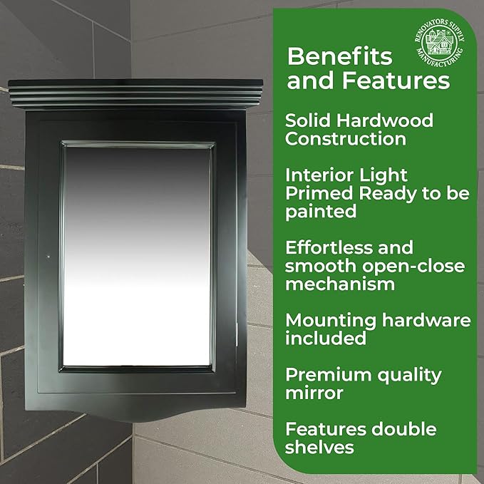 Renovators Supply Manufacturing Black Medicine Cabinets 27 1/8 in. X 20 1/8 in. Wooden Corner Bathroom Wall Medicine Cabinet with Recessed Mirror and Mounting Hardware