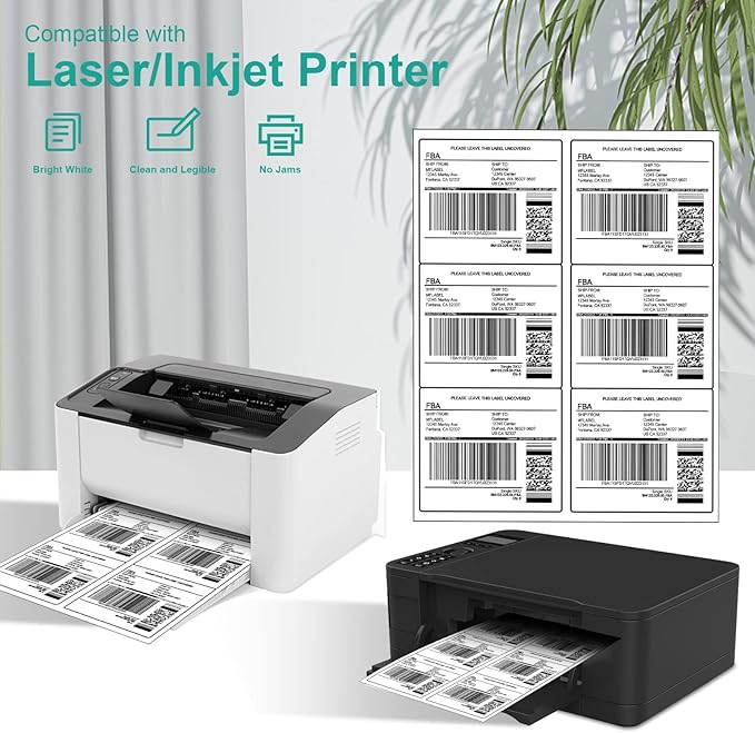 MFLABEL 3¾ "" x 4 "" Shipping Address Labels - FBA Ready, 6-Up Sticker, White, Easy to Peel, Laser/Ink Jet, 6 Per Page (21000 Labels, 3500 Sheets)