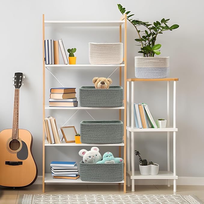 COMFY-HOMI 11.5"x7.5"x4.7" Storage Baskets for Organizing | Cotton Rope Woven Basket | Toy Storage Bin Box | Basket for Shelves, Closet Organizer Bin, Decorative Closet Shelf, 1 Pack