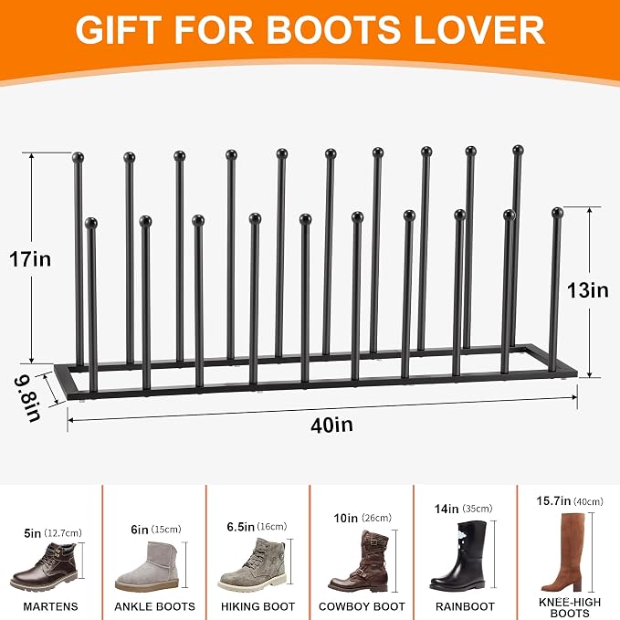 Housen Solutions 10 Pairs Boot Rack Organizer for Tall Boots, Large Capacity Metal Free Standing Shoe Racks, Black Cowboy Boot Holder Stand for Closet, Garage