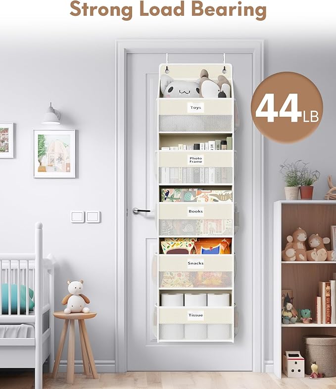 Optish Over The Door Organizer Hanging, 5 Shelf Behind The Doors Storage, Pantry Door Organizer, Closet Organizers for Bedroom and Nursery (Beige)